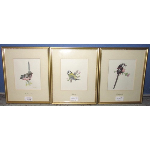 630 - M. J. Pettengell (British Contemporary); Bird Portraits - Longtail & Blue Tit, and Dartford Warbler,... 