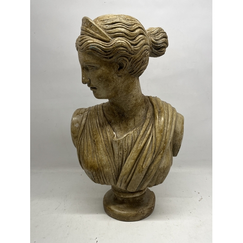 720 - Cream painted composite bust of a Lady, on socle base, H50cm