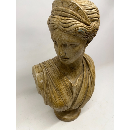 720 - Cream painted composite bust of a Lady, on socle base, H50cm