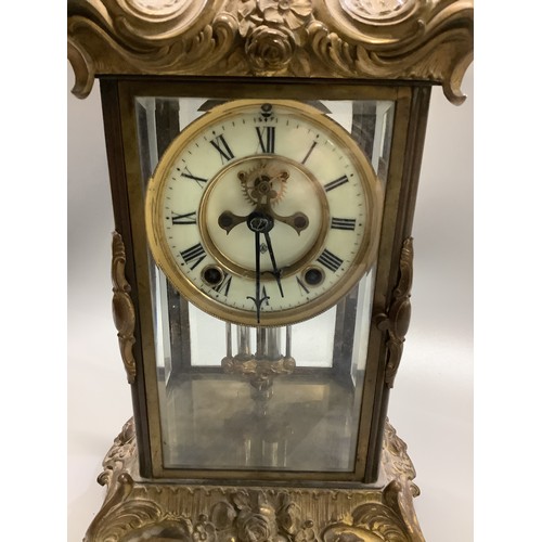 1260 - Ansonia Clock Co., New York, 20th century brass Rococo style four glass mantel clock, signed stepped... 