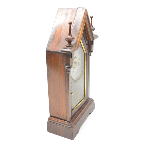 402 - Late 19th century American mahogany mantel clock with alarm, white painted Roman dial, faux mercury ... 