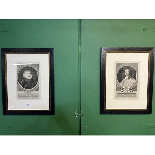 779 - Pair of 18th century prints of Sir Edward Hartley & Rt. Hon. Elizabeth of Cavendish, pub. C1749, 34c... 