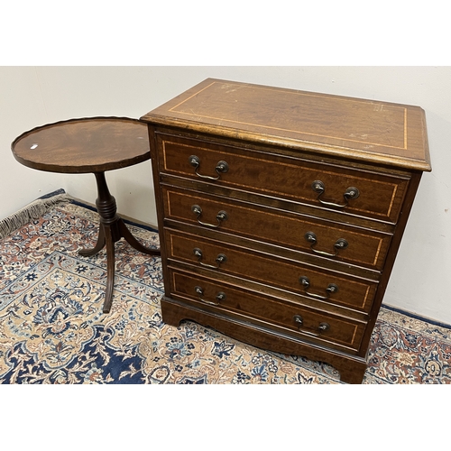 727 - Small Geo.111 style mahogany chest of four long drawers, on bracket feet, W66cm D37cm H73cm and a ma... 