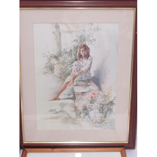 783 - M. Marton (contemporary) 'Vecchio Castile' framed watercolour, 53.4cm x 72.7cm, 2 Gordon King prints... 