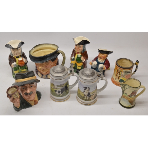 397 - Two Royal Doulton character jugs Tony Meller, H17cm; The Collector, D6796, H18cm; other character ju... 