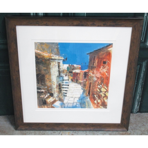 784 - M. Bernard (Contemporary); Continental street scene with steps, ltd.ed colour print 6/99, signed, 38... 