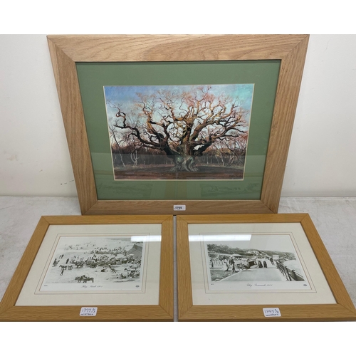 791 - 'The Major Oak' colour print, indistinctly signed and titled in pencil and a pair of Frith Collectio... 