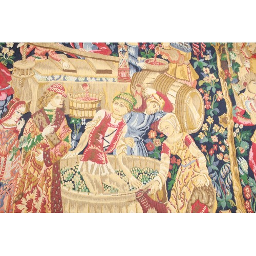 705A - Medieval style wall tapestry, pair of urns decorated with pastoral scenes, and two large vases, max.... 