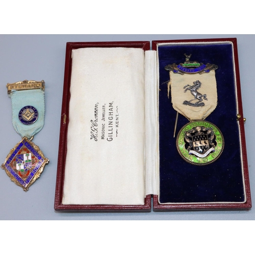 61 - Royal Masonic Institution for Boys 1910 hallmarked silver and enamel Steward jewel, cased and a simi... 