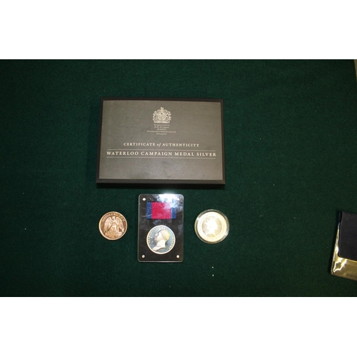 62 - Boxed as new presentation Re-strike Waterloo Campaign Medal Silver, with ribbon, sealed in magnetic ... 