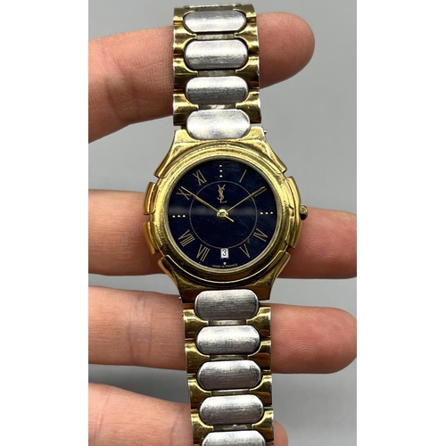 1150 - Brian Conley collection - Yves Saint Laurent gold plated and stainless steel quartz wristwatch with ... 