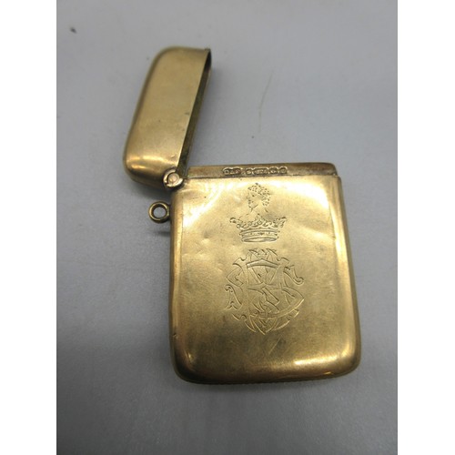 67 - Late Victorian 9ct yellow gold vesta with engraved initials to front, by Deakin & Francis Ltd, Birmi... 