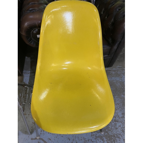 619 - Six vintage Eames for Herman Miller yellow fibreglass and chrome plated DSS stacking chairs, moulded... 