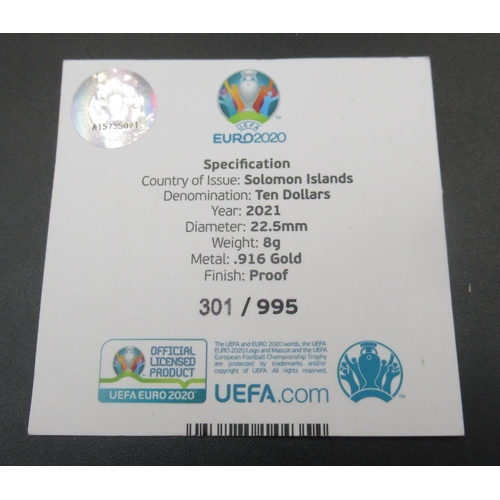 1075 - Jubilee Mint UEFA Euro 2020 Solomon Islands 22ct 2021 Ten Dollar coin, ltd.ed 301/995, with COA in o... 