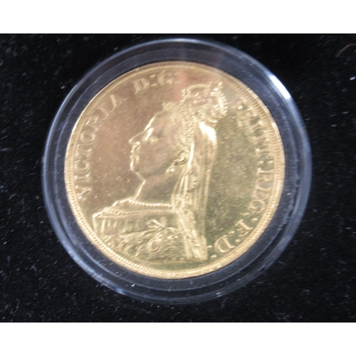 1050 - Jubilee Mint - Queen Victoria Golden Jubilee 22-Carat Gold 1887 £5 Sovereign, with COA in case