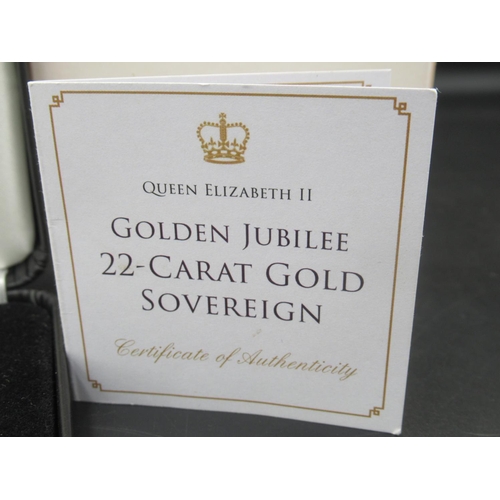 1072 - Jubilee Mint - Queen Elizabeth II Golden Jubilee 22ct Gold Sovereign, ltd.ed. Presentation of 795, w... 