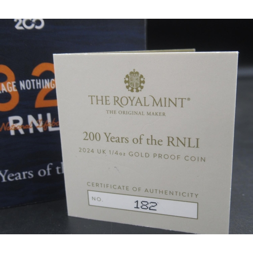 1066 - The Royal Mint - 200 Years of the RNLI 2024 UK 1/4oz Gold Proof Coin, No.182/500, with COA in origin... 