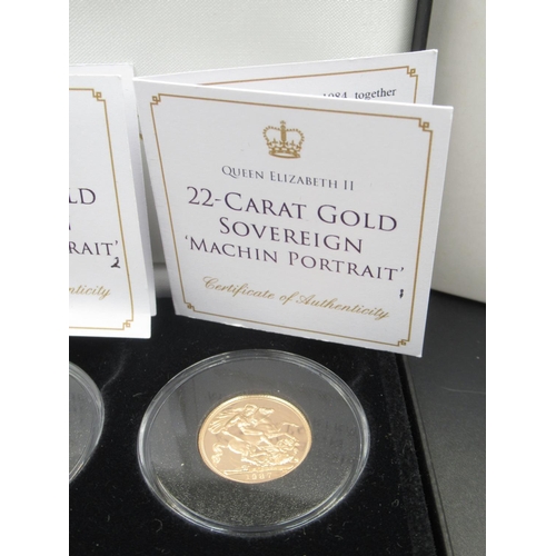 1053 - Jubilee Mint - Three Queen Elizabeth II 22 Carat Gold Sovereigns,  The 1966 'Gillick Portrait', The ... 