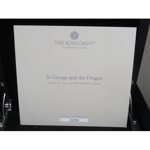 1082 - The Royal Mint - 2024 St. George and the Dragon UK 2oz Silver Proof Coin, No.2233/2950, in original ... 