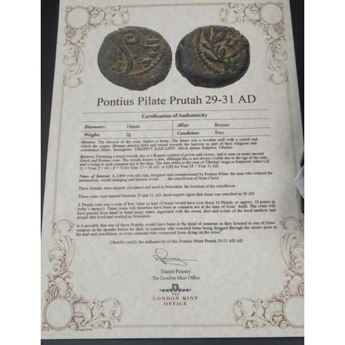 1083 - The London Mint Office - Pontius Pilate Prutah 29-31 AD, encapsulated in case, with COA from the Lon... 