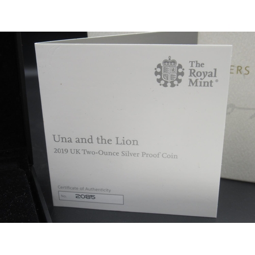 1052 - The Royal Mint - Una and the Lion 2019 UK Two-Ounce Silver Proof Coin, 2085/3000, with COA, original... 