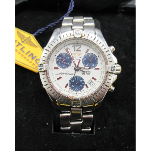 1021 - Breitling Colt Chrono Ocean stainless steel quartz chronograph wristwatch with date, signed white di... 