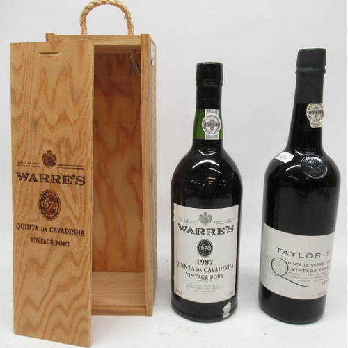 1177 - Warre's 1987 Quinta da Cavadinha Vintage Port, 75cl 20%vol in slide front wooden case and Taylor's Q... 