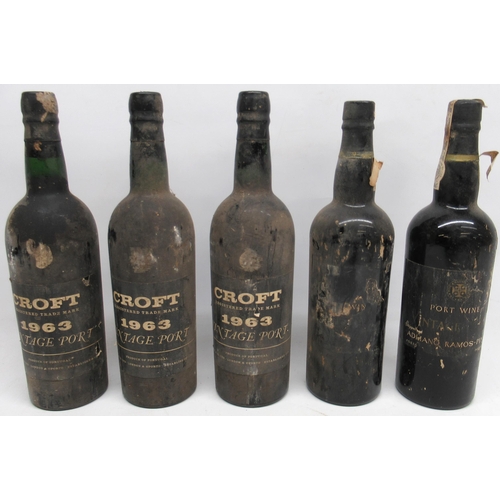 1170 - Three Crofts 1963 Vintage Port, and Two Admano Ramos-Pinto Port Wine, Vintage 1970's no proof or con... 