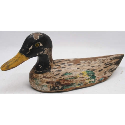 1103 - Painted wooden decoy duck, mottled plumage and painted eyes, L37cm H16cm