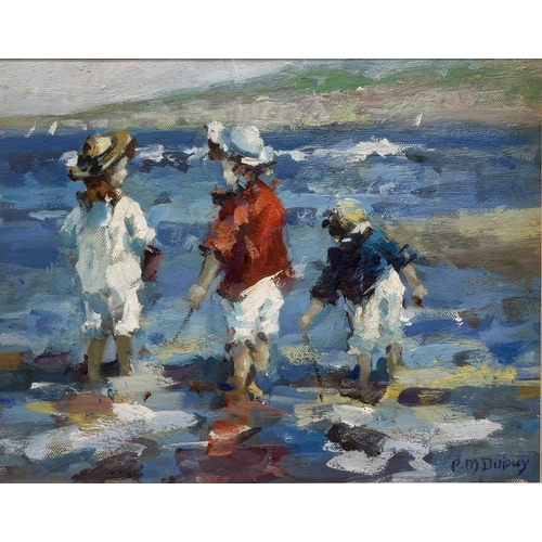 1219 - Paul-Michel Dupuy (French 1869-1949); 'Enfants Au Bord De La Mer' Biarritz Beach 1912, oil on board,... 