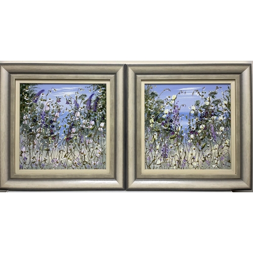 1220 - Mary Shaw (British Contemporary); Wild flower studies, pair of acrylic oils on board, signed, 30cm x... 