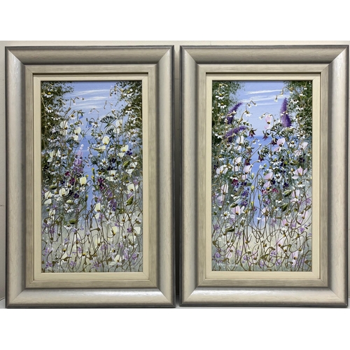 1221 - Mary Shaw (British Contemporary); Wild flower studies, pair of acrylic oils on board, signed 41cm x ... 