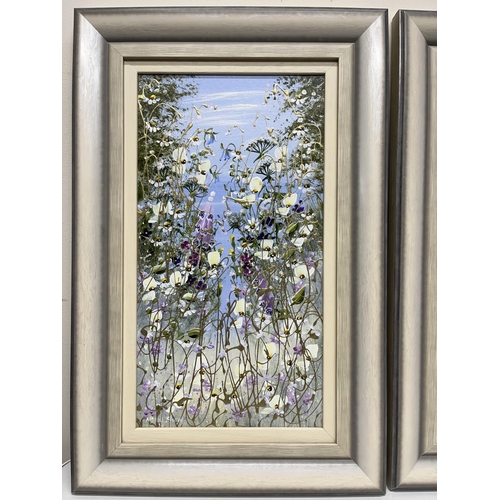 1221 - Mary Shaw (British Contemporary); Wild flower studies, pair of acrylic oils on board, signed 41cm x ... 