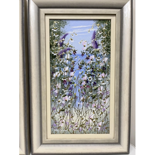 1221 - Mary Shaw (British Contemporary); Wild flower studies, pair of acrylic oils on board, signed 41cm x ... 