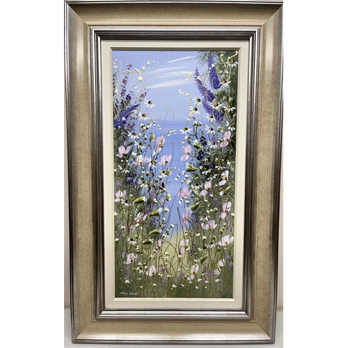 1222 - Mary Shaw (British Contemporary); Wild flower study, acrylic oils on board, signed 60cm x 30cm, with... 