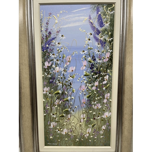 1222 - Mary Shaw (British Contemporary); Wild flower study, acrylic oils on board, signed 60cm x 30cm, with... 