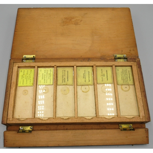 1156 - Victorian microscope slide storage box, four lift out trays, containing a quantity of microphotograp... 