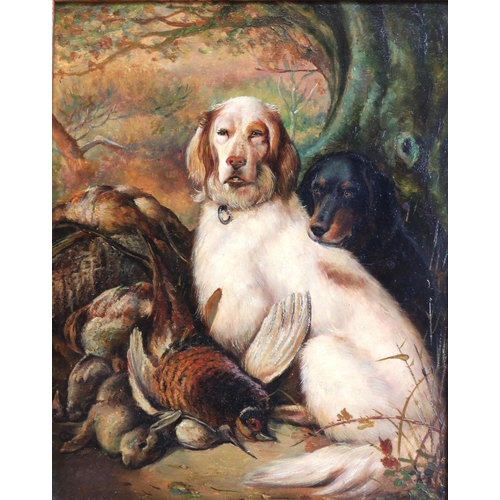 1240 - English School (Contemporary); Gundogs with the Days bag, oil on panel, inscribed verso, J. O'Dohert... 