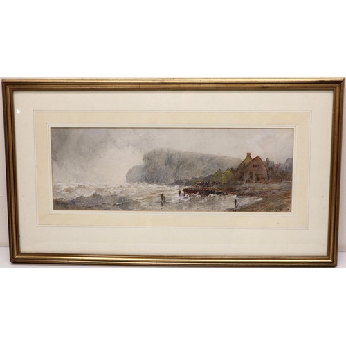 1242 - Paul Marny (French/British 1829-1914); 'Saltburn' watercolour, signed, titled on label verso, 15cm x... 