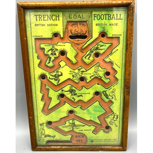 1165 - WWI ball and labyrinth propaganda game 'Trench Football' with instructions to reverse, 24cm x 16.5cm