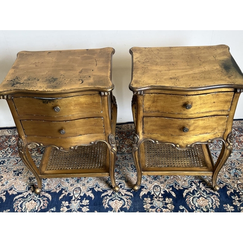 1313 - Pair of Rococo Revival serpentine front gilt side tables, with two drawers on moulded cabriole legs ... 