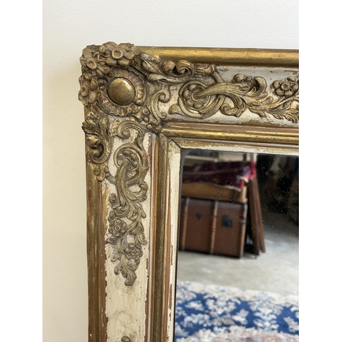 1327 - 19th century French rectangular overmantel mirror, upright plate in parcel gilt and painted gesso mo... 