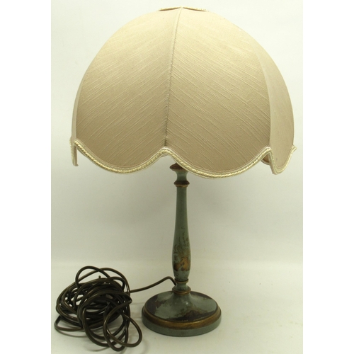 1143 - 20th century blue Chinoiserie decorated table lamp, on circular tapering base, with shade, h55cm max