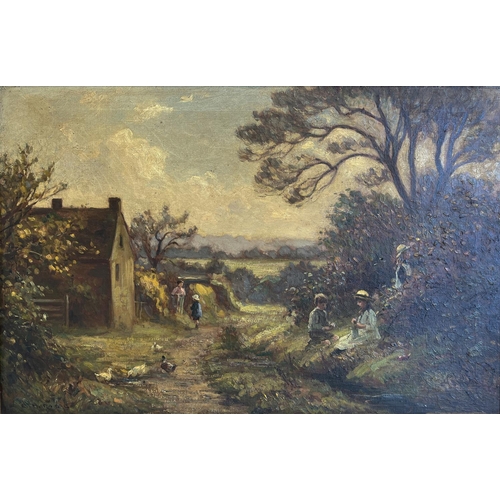 1207 - Ernest Higgins Rigg (Staithes Group 1868-1947); Children Picnicking in a country landscape with farm... 