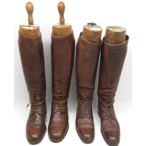 1106 - Pair of Vintage brown leather hunting boots, with Peal & Co. wooden trees and another similar pair o... 