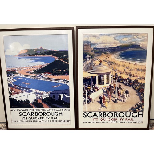 1239 - Two Scarborough 'It's Quicker by Rail' LNER posters, after Frank H. Mason etc, 110cm x 80cm max (2)