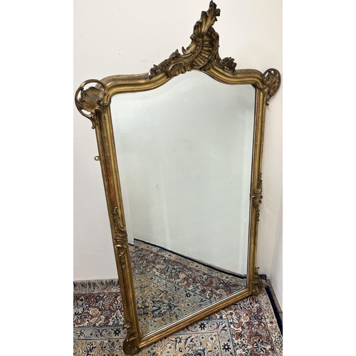 1301 - 19th century giltwood and gesso framed rectangular pier mirror, serpentine top with C scroll and aca... 