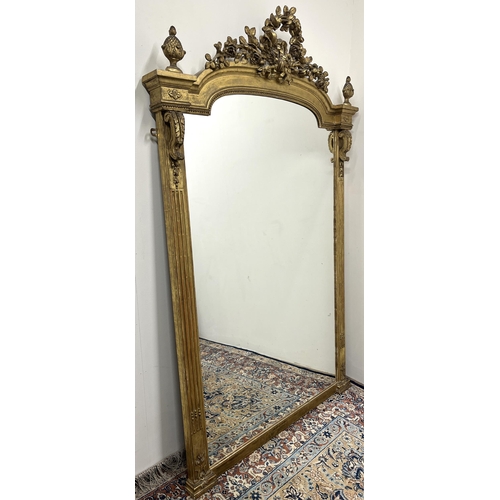 1297 - Regency style gilt Pier mirror, stepped arch plate enclosed by acanthus scroll fluted pilasters with... 