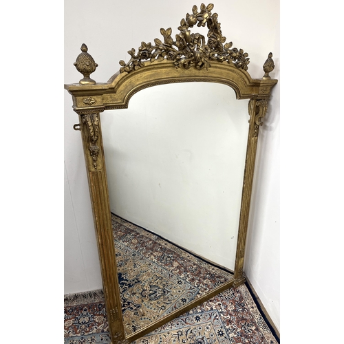 1297 - Regency style gilt Pier mirror, stepped arch plate enclosed by acanthus scroll fluted pilasters with... 