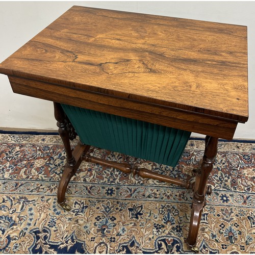 1305 - T & G Seddon - Victorian rosewood rectangular sewing table, with frieze drawer above a green pleated... 